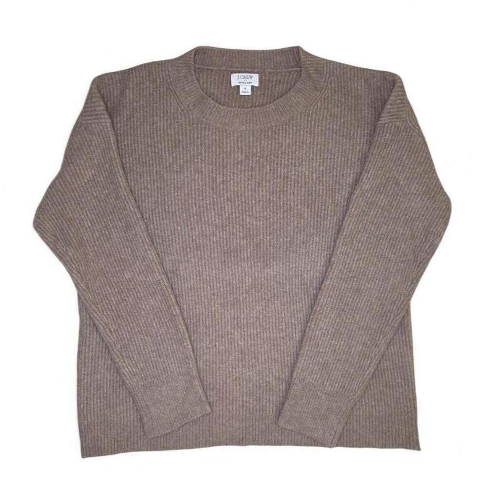 J.Crew Ribbed Boyfriend Crewneck Sweater Small Brown Oversized Soft